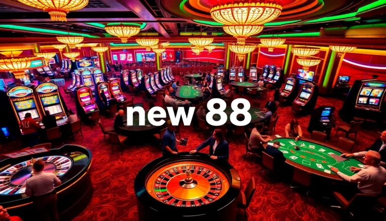 Players experiencing thrilling games at new 88 casino tables, surrounded by vibrant lights and slot machines.