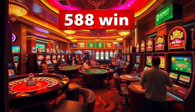 Experience the thrill of a casino win with vibrant games and 58 win banners creating an exciting atmosphere.