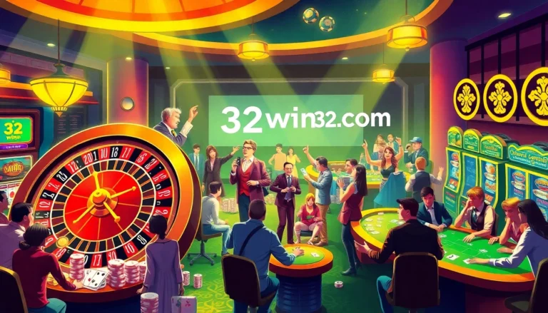 Experience excitement at a casino with vibrant activities and "32win32 com" integrated within the thrilling atmosphere of gambling.